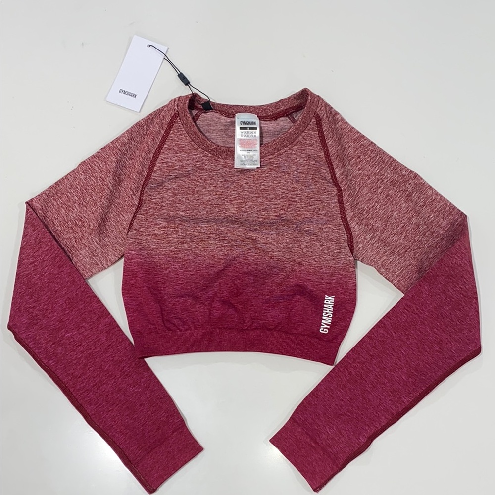 Gymshark Adapt Ombre Long Sleeve Crop Top Red‎ Mark Burgundy Size Small NWT
